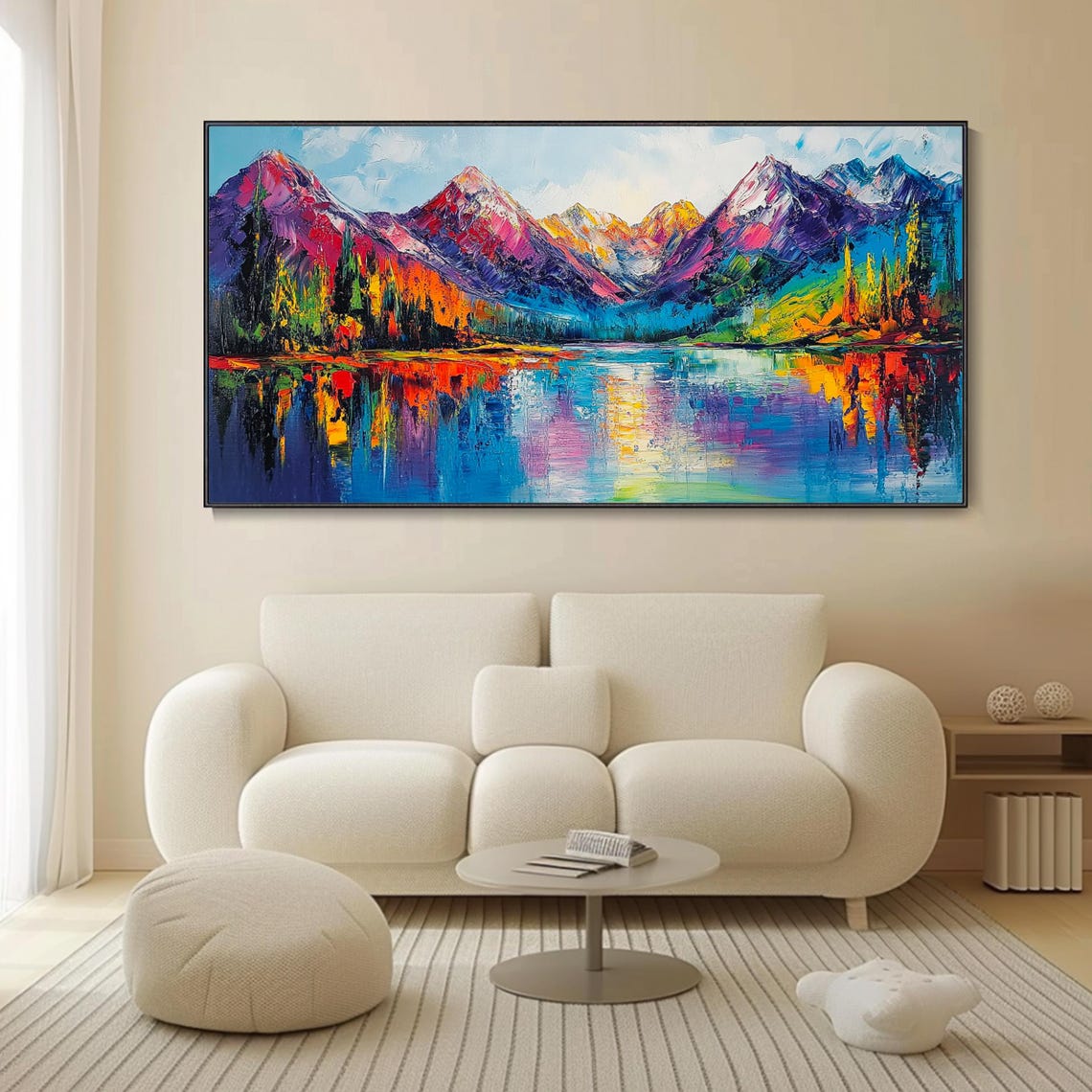 Colorful Mountain Peaks Lake Reflection Vibrant Landscape Wall Art - Image 2