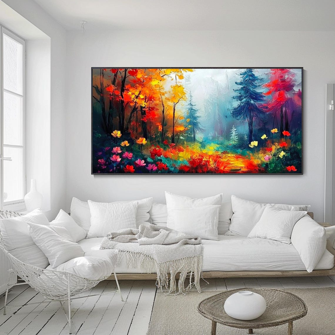 Fantasy Forest Colorful Trees Wildflowers Magical Oil Poster - Image 2