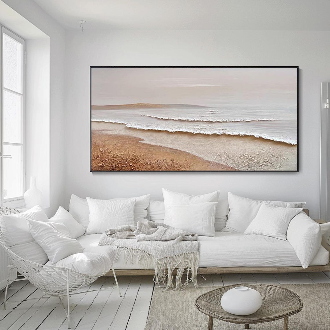 Earthy Beach Waves Minimalist Textured Abstract Coastal Art Poster - Image 3
