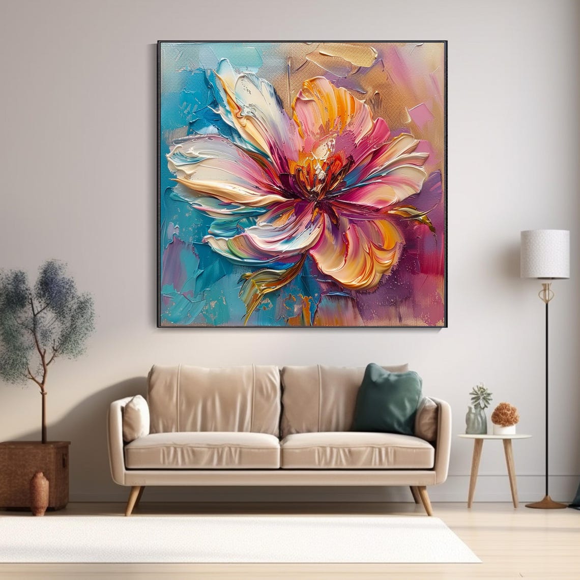 Colorful Abstract Flower Palette Knife 3D Impasto Art Poster - Image 3