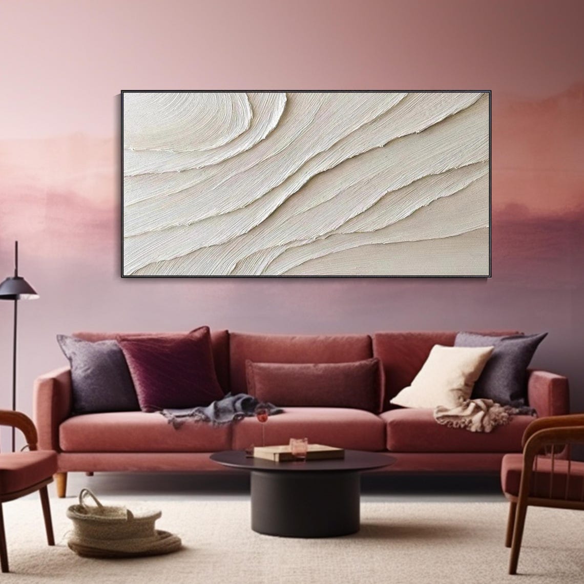 Minimalist Ivory Wave Texture Abstract 3D Painting Art Poster