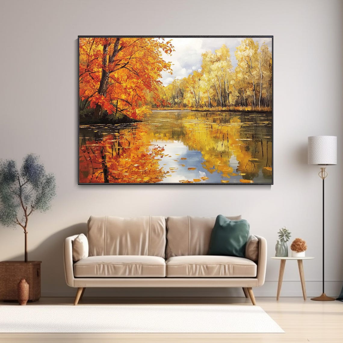 Golden Autumn Lake Reflection Trees Fall Foliage Scene Poster - Image 3