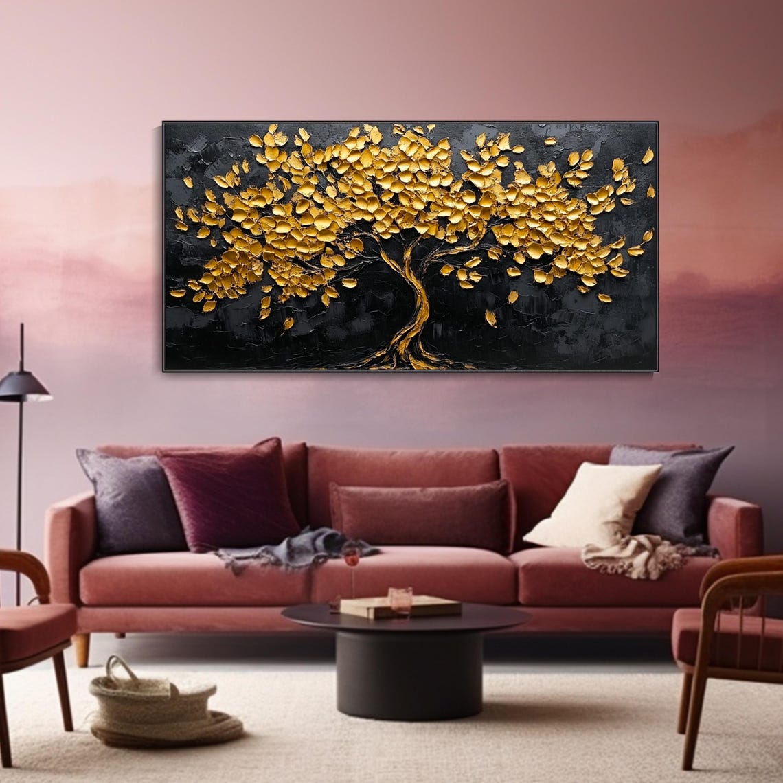 Golden Tree of Life on Black 3D Textured Luxury Decor Art Poster