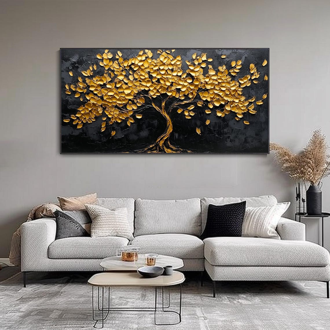 Golden Tree of Life on Black 3D Textured Luxury Decor Art Poster - Image 2