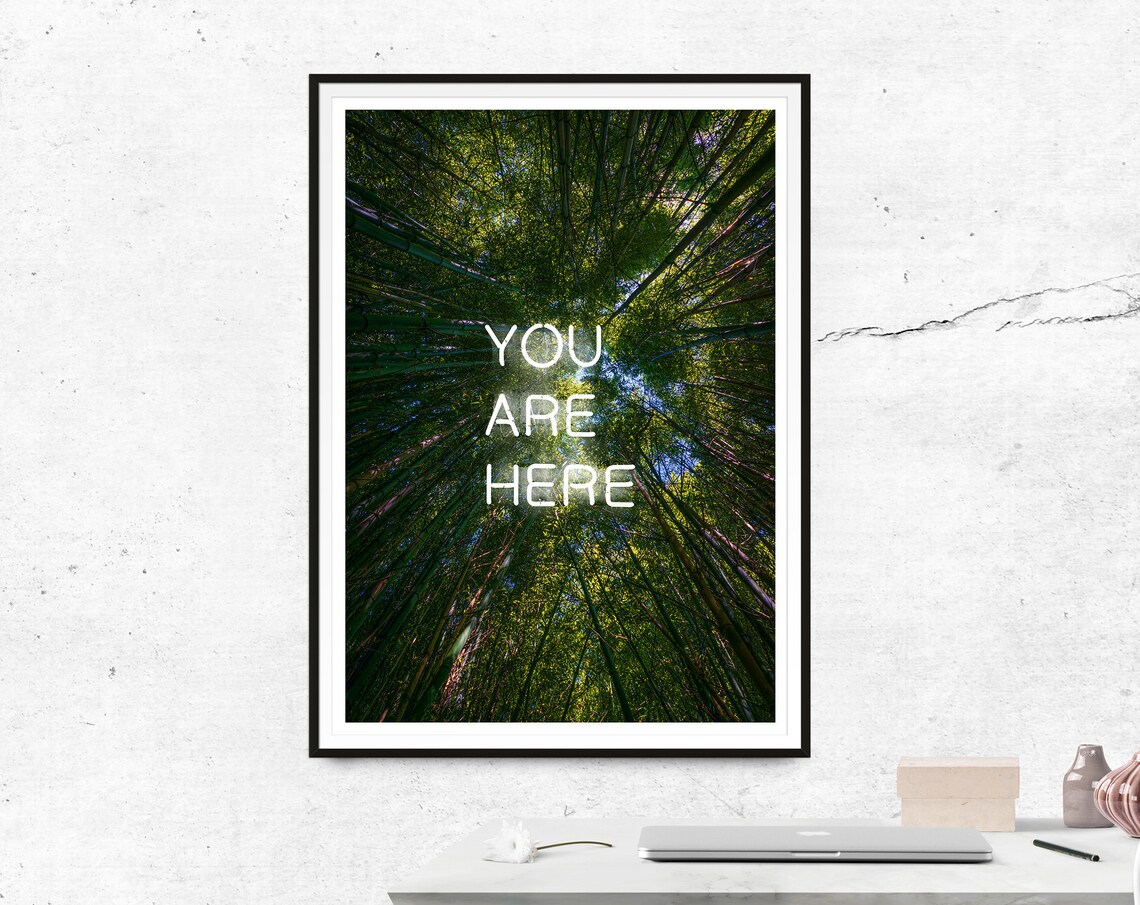 You Are Here Forest Neon Botanical Tree Poster