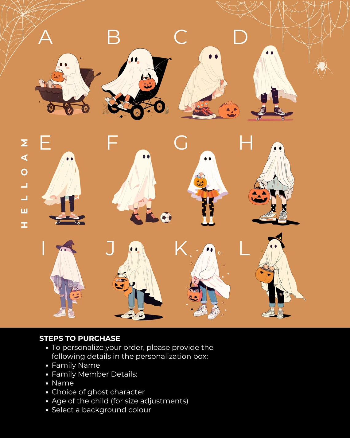 Halloween Family Portrait Personalized Family Print Halloween Wall Art Custom Family Art With Pets Halloween Ghost Family Spooky - Image 2