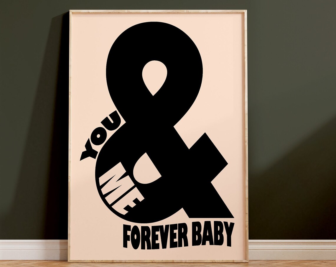 You Me Forever Baby Ampersand Symbol Beige Black Love Art Poster