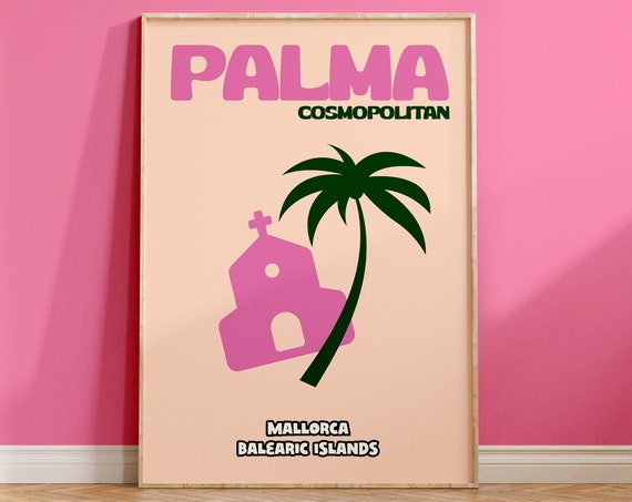 Palma Mallorca Travel Print Bright Bold Colourful Summer Beach Travel Poster Holiday Tropical Trendy Retro Abstract Travel Art Preppy