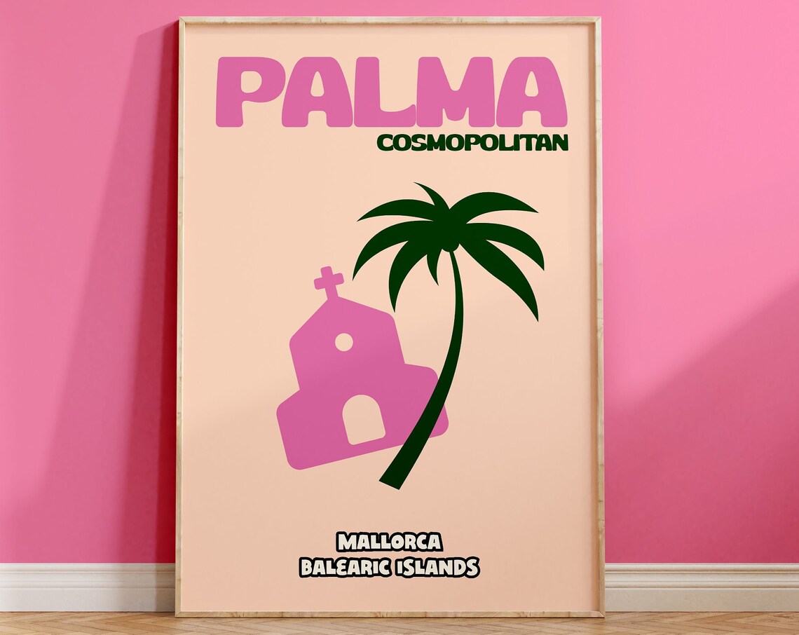 Palma Mallorca Cosmopolitan Balearic Islands Pink Travel Poster