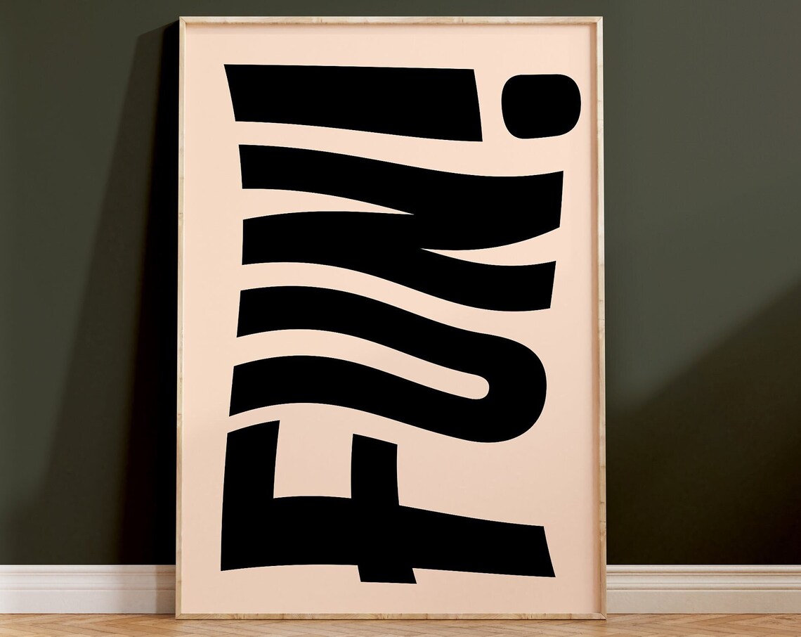 Fun Wavy Retro Typography Groovy Beige Black Minimalist Art Poster