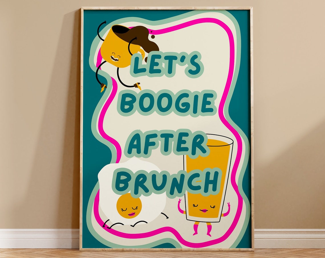 Lets Boogie After Brunch Retro Kitchen Character Breakfast Poster