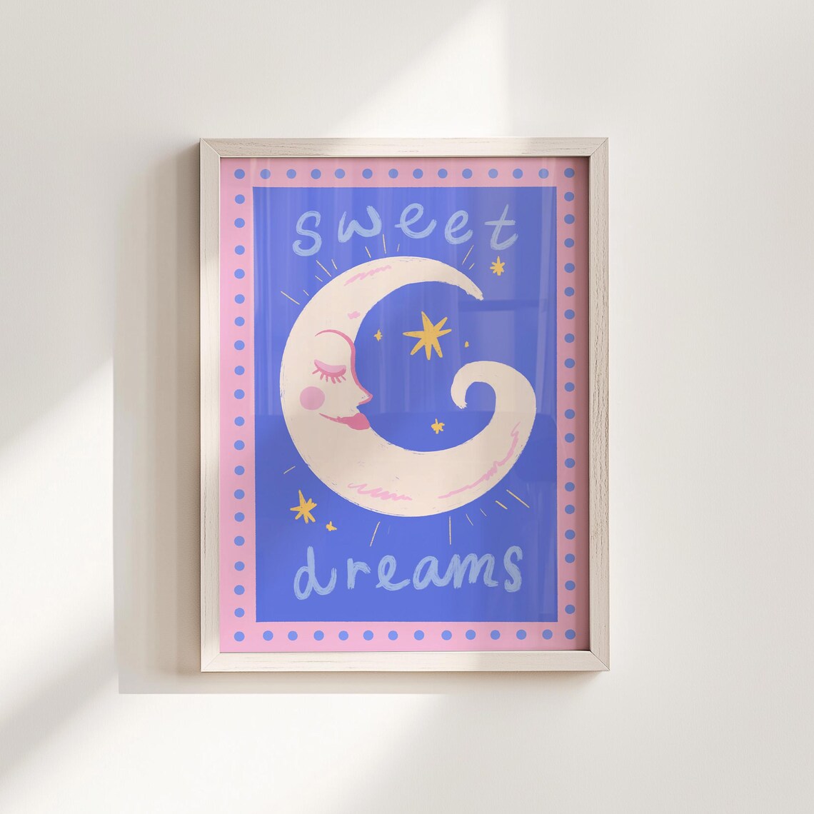Sweet Dreams Smiling Crescent Moon On Purple Night Sky Nursery Poster