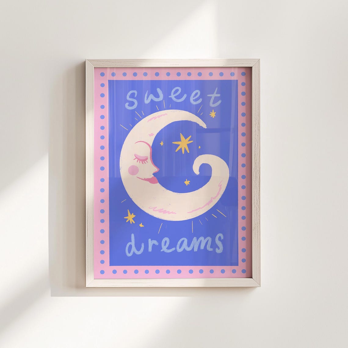 Sweet Dreams Smiling Crescent Moon On Purple Night Sky Nursery Poster