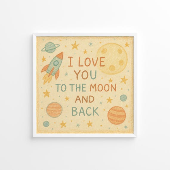 I Love You To The Moon And Back Poster Pastel Space Nursery Wall Art Square Kids Room Print
