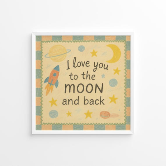 I Love You To The Moon And Back Poster Bold Pastel Space Nursery Print Square Kids Room Wall Art