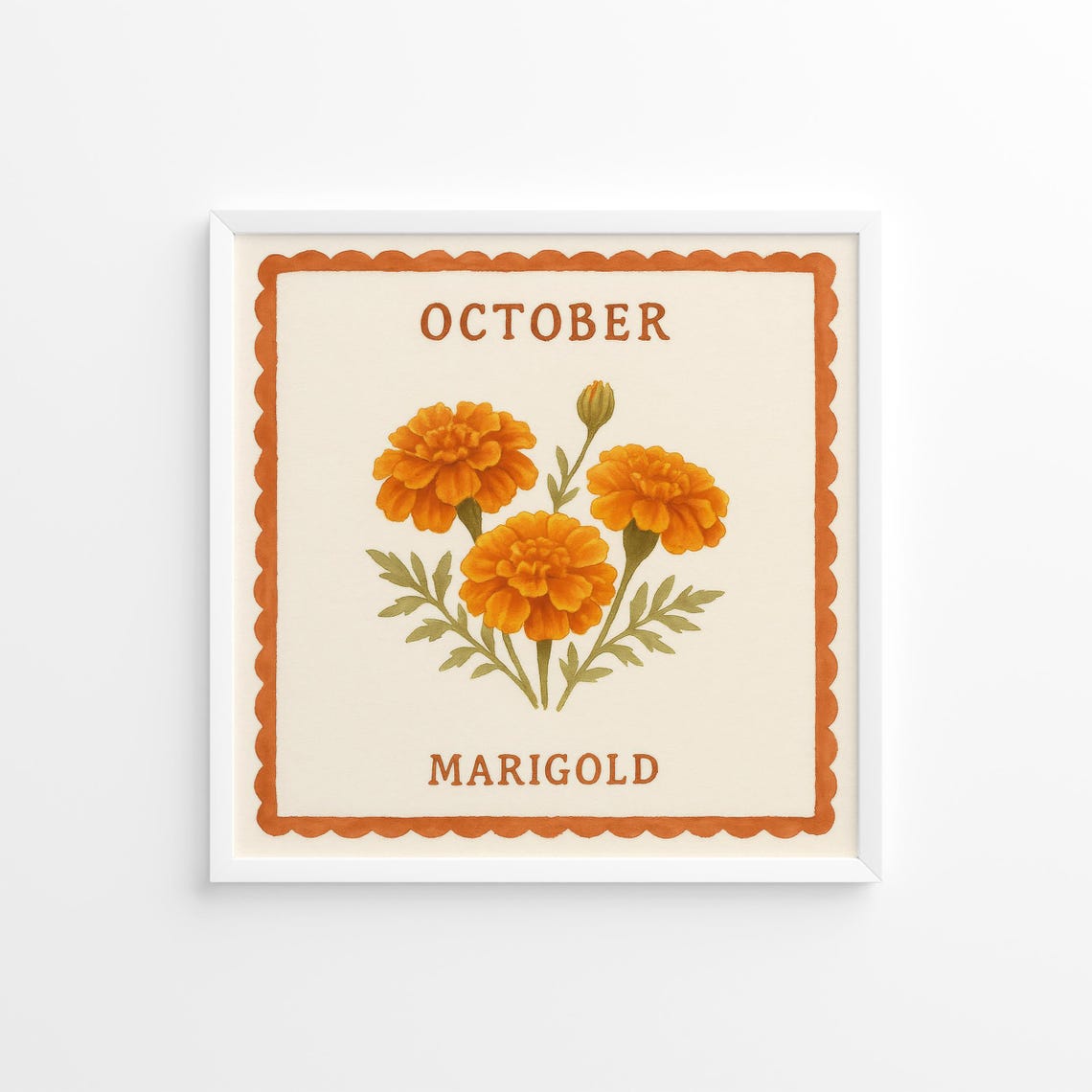 October Marigold Orange Watercolor Birth Flower Botanical Poster