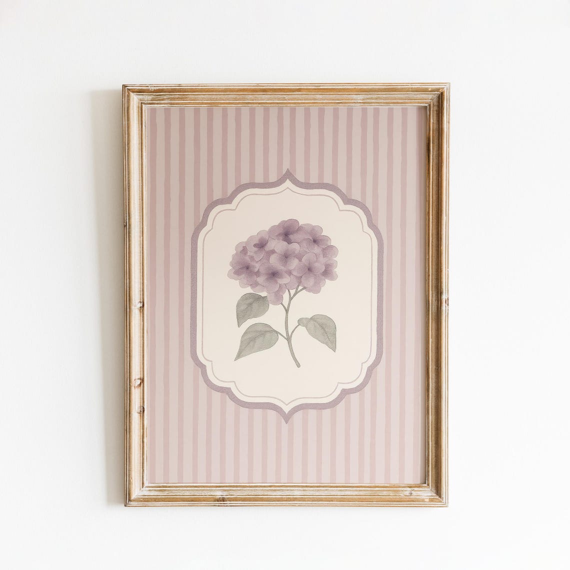 Purple Hydrangea Stem Lavender Mauve Stripe Botanical Wall Art