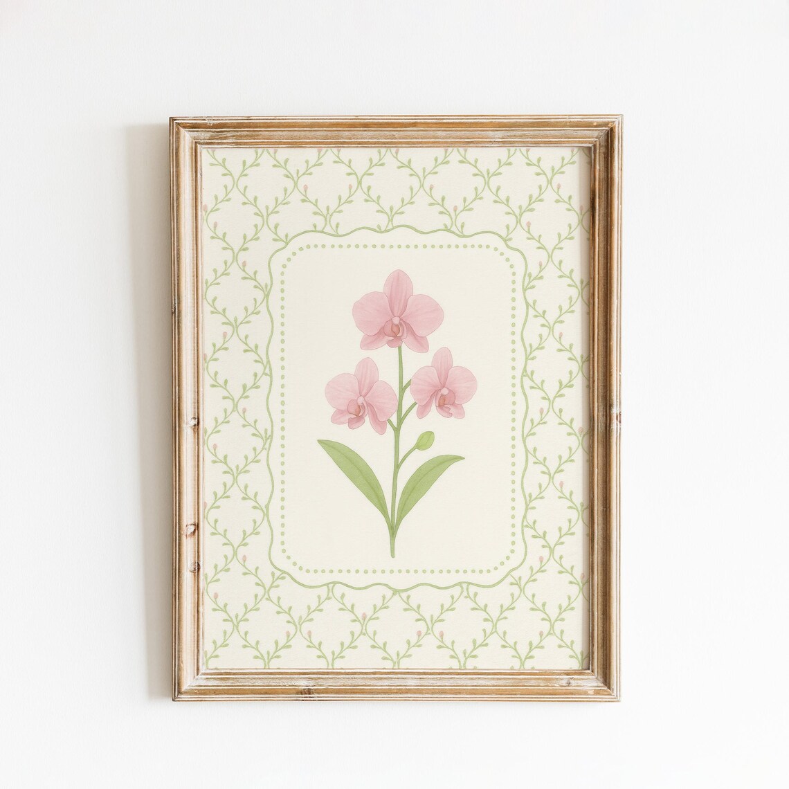 Vintage Pink Orchids Botanical Framed Floral Illustration Print