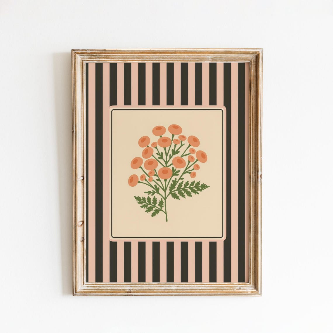 Orange Tansy Buttons Framed Panel Dark Striped Botanical Poster