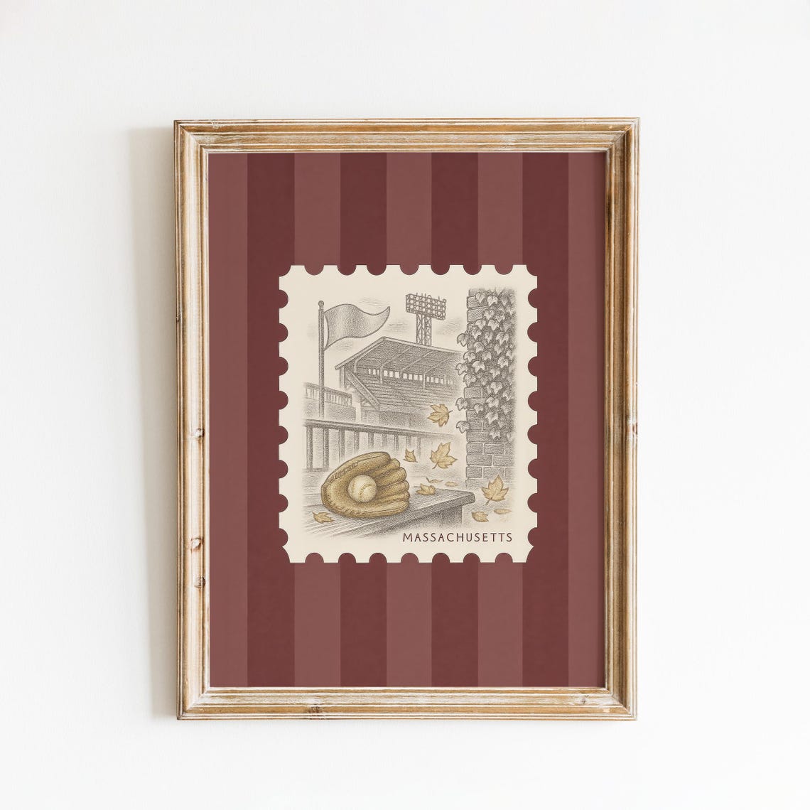 Massachusetts Baseball Glove Stamp Style Vintage Stadium Art Poster
