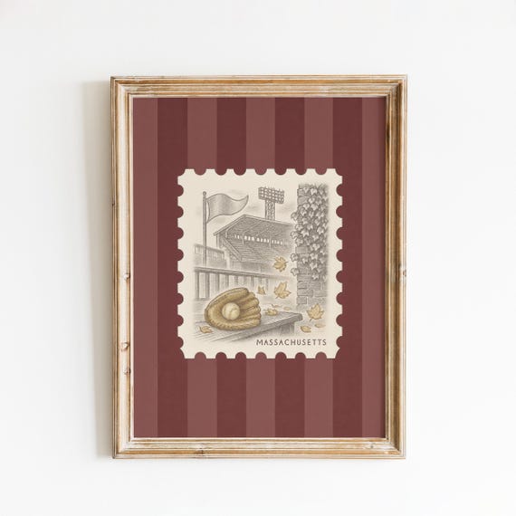 Massachusetts Baseball Glove Wall Art Vintage Stamp Poster For Sports Lovers