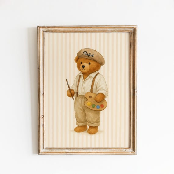 Painter Bear Nursery Print Vintagestyle Teddy Wall Art For Kids