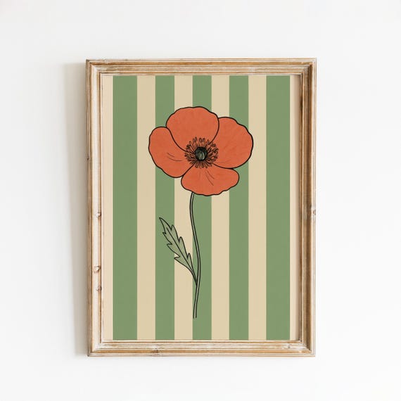 Red Poppy Wall Art Bold Vintage Floral Poster