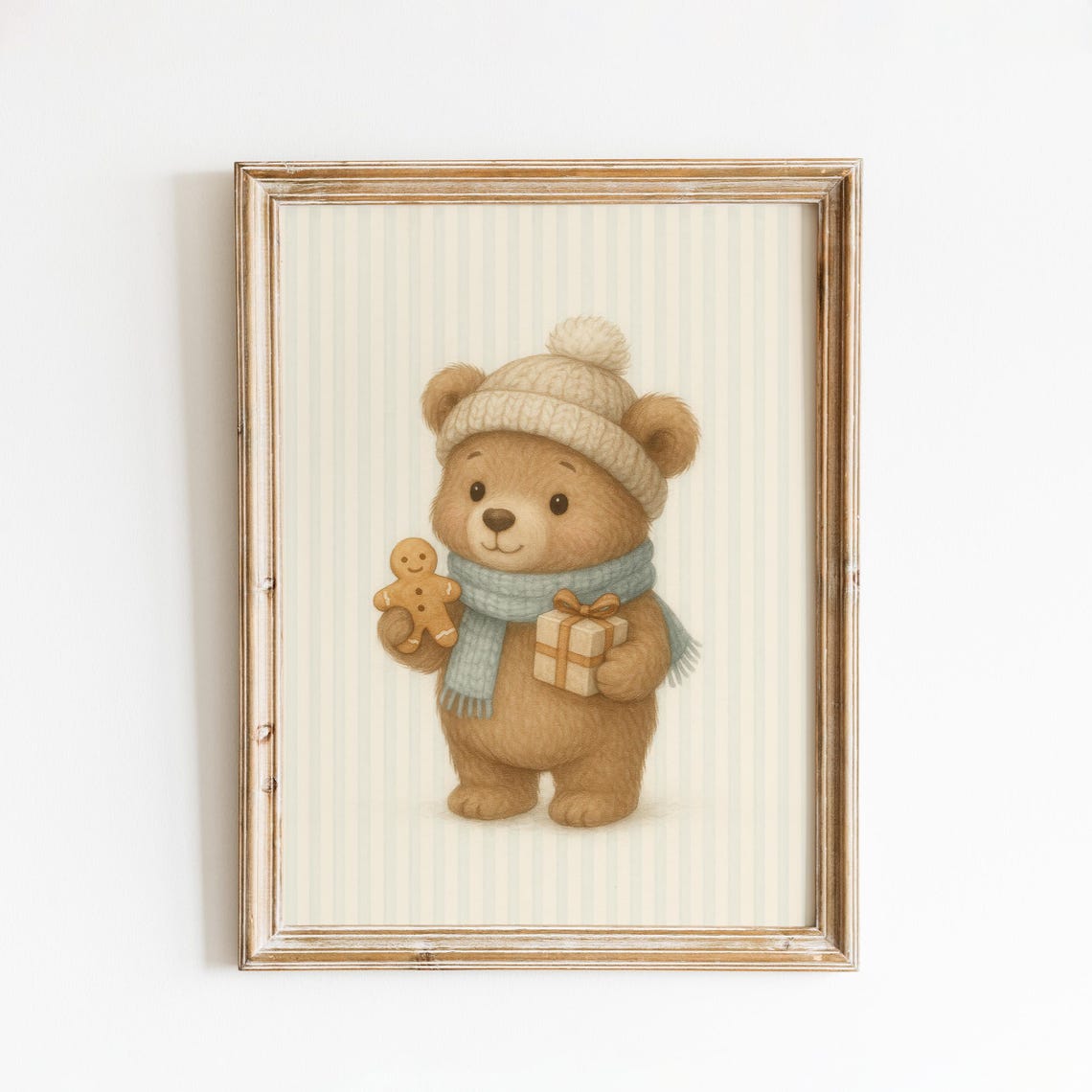 Cozy Teddy Bear With Gift Winter Christmas Nursery Art Poster