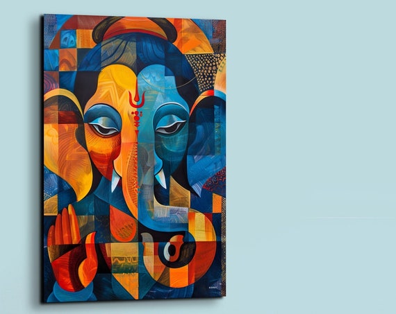 Abstract Geometric Ganesha Ready To Hang Wall Art Print Indian Culture Wall Art Colorful Artwork Spiritual Art