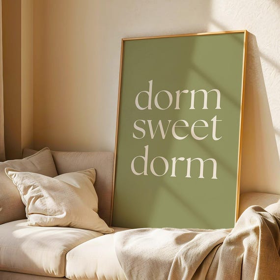 Dorm Sweet Print Poster Sage Green Decor Preppy Wall Art College Girly Trendy Cute