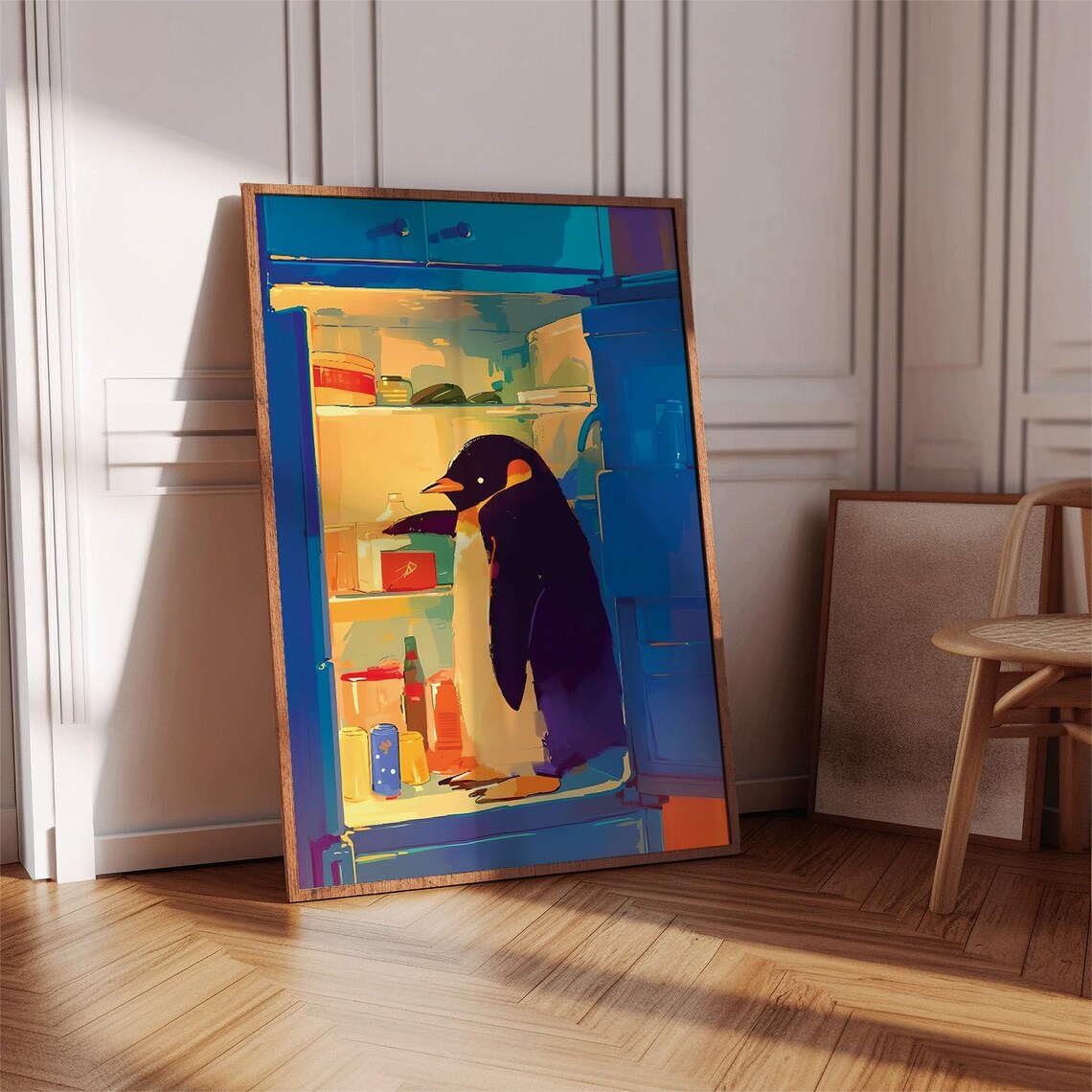 Penguin Opens The Fridge Funny Watercolor Art Print