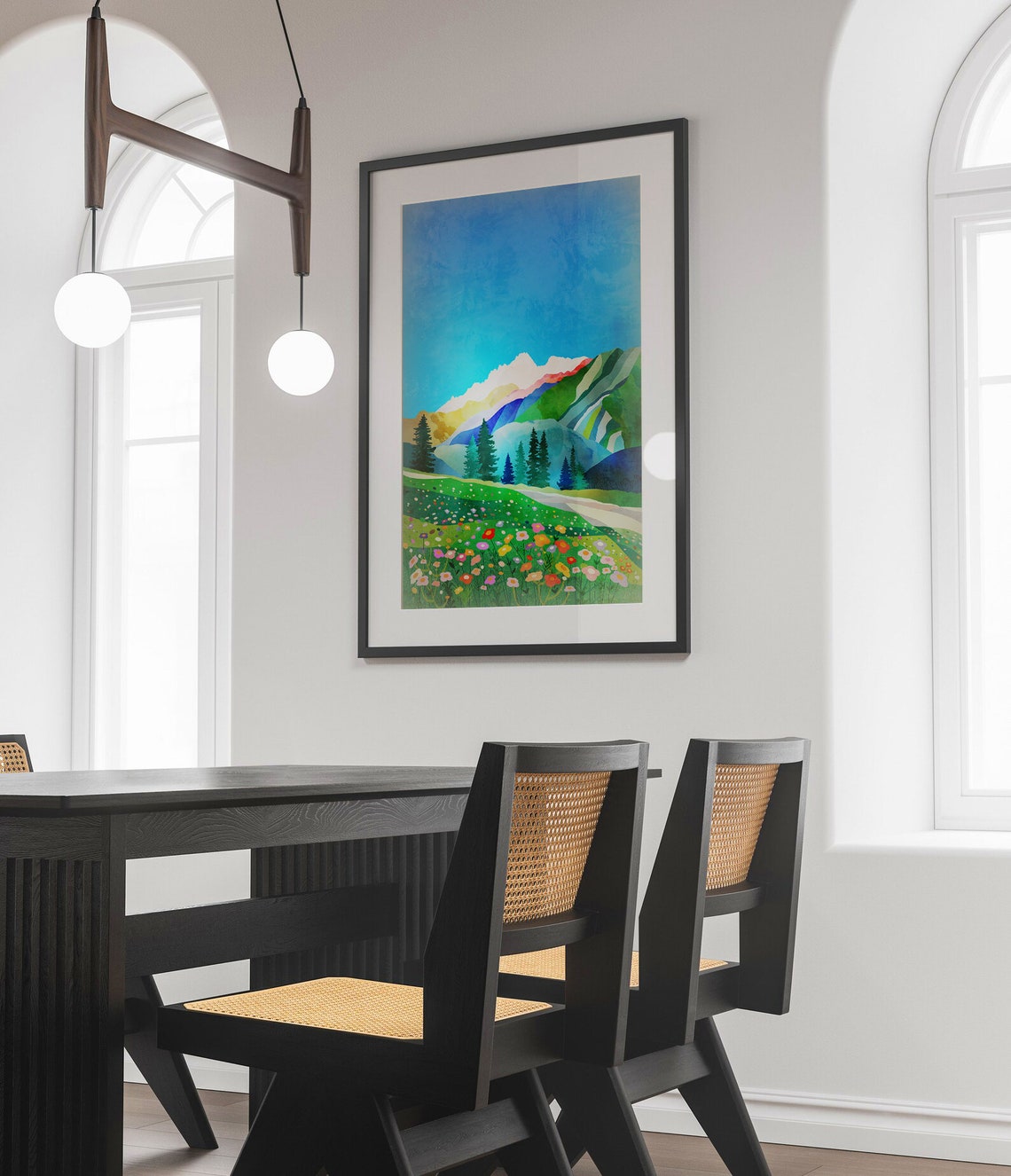 Alpine Wildflower Meadow with Colorful Blooms and Mountains Poster - Image 3