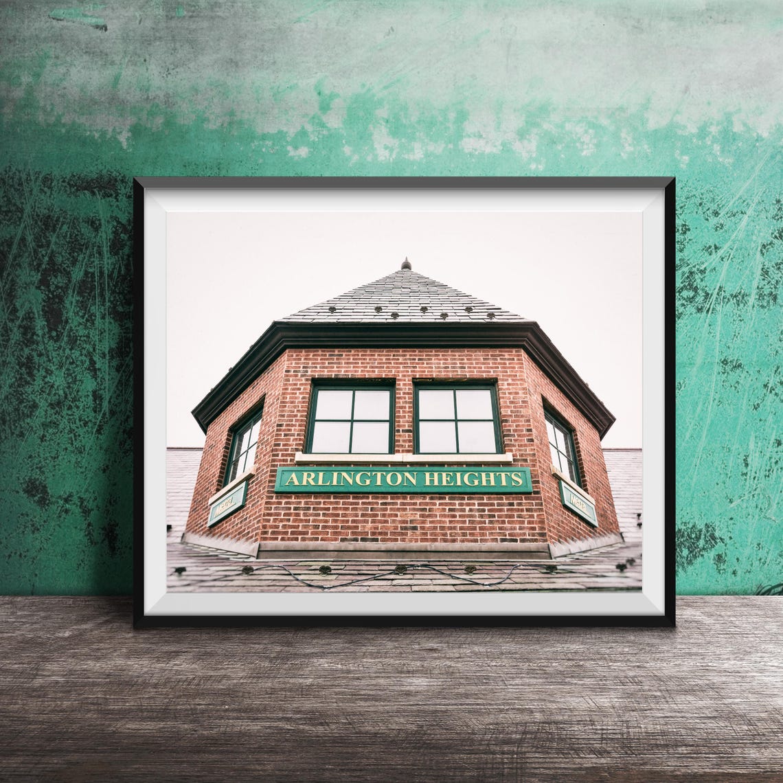 Arlington Heights Brick Train Station Tower Sign Chicago Poster