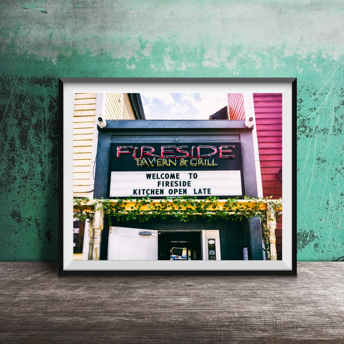 Fireside Tavern and Grill Neon Marquee Kitchen Open Late Poster