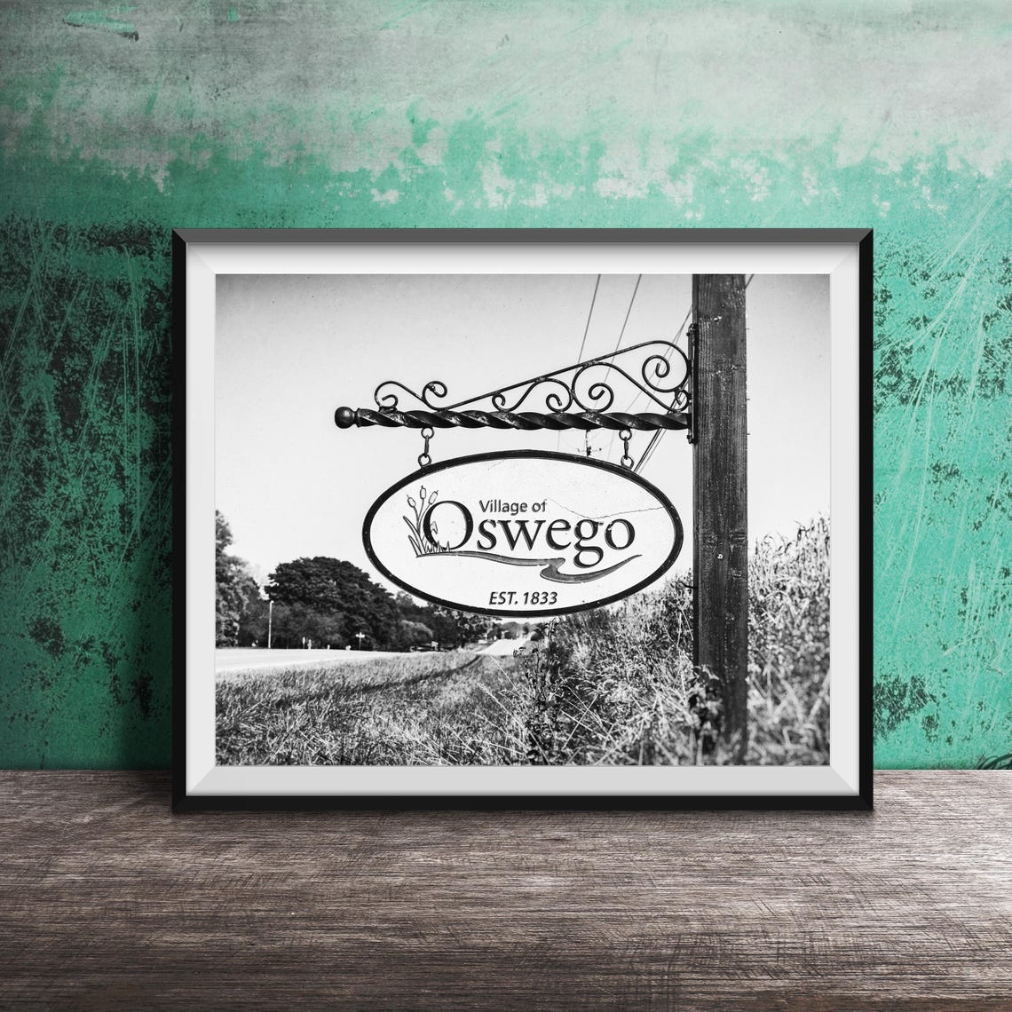 Village Of Oswego Illinois Est 1833 Hanging Town Sign Photo Poster - Image 2