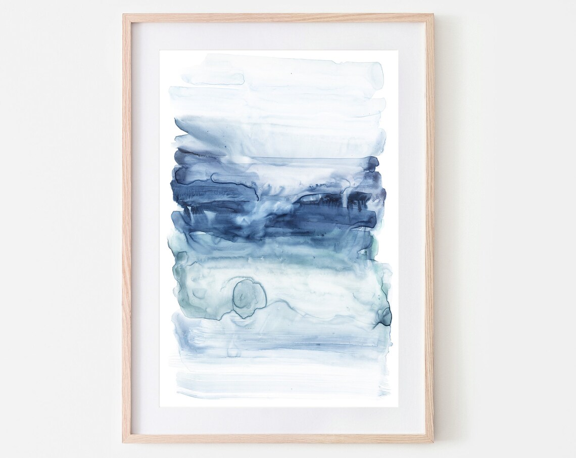 Abstract Blue Watercolor Horizontal Bands Ocean Flow Art Print