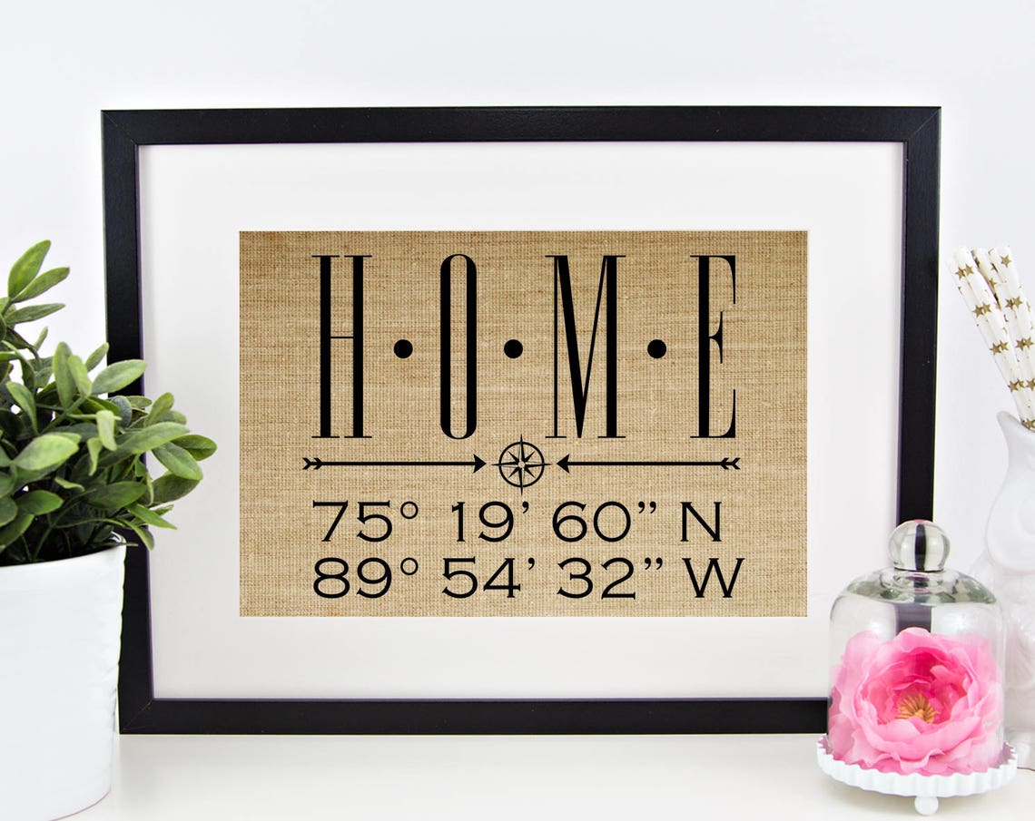 HOME Coordinates Compass Rose Rustic Burlap Housewarming Gift Print