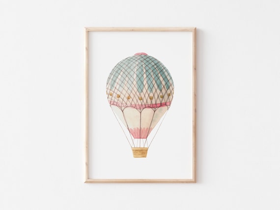 Green Hot Air Balloon Watercolor Art Print