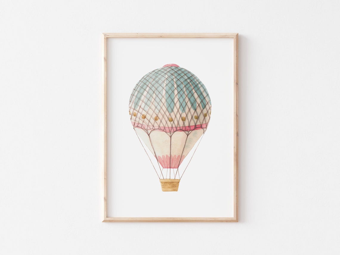 Green Hot Air Balloon Watercolor Art Print