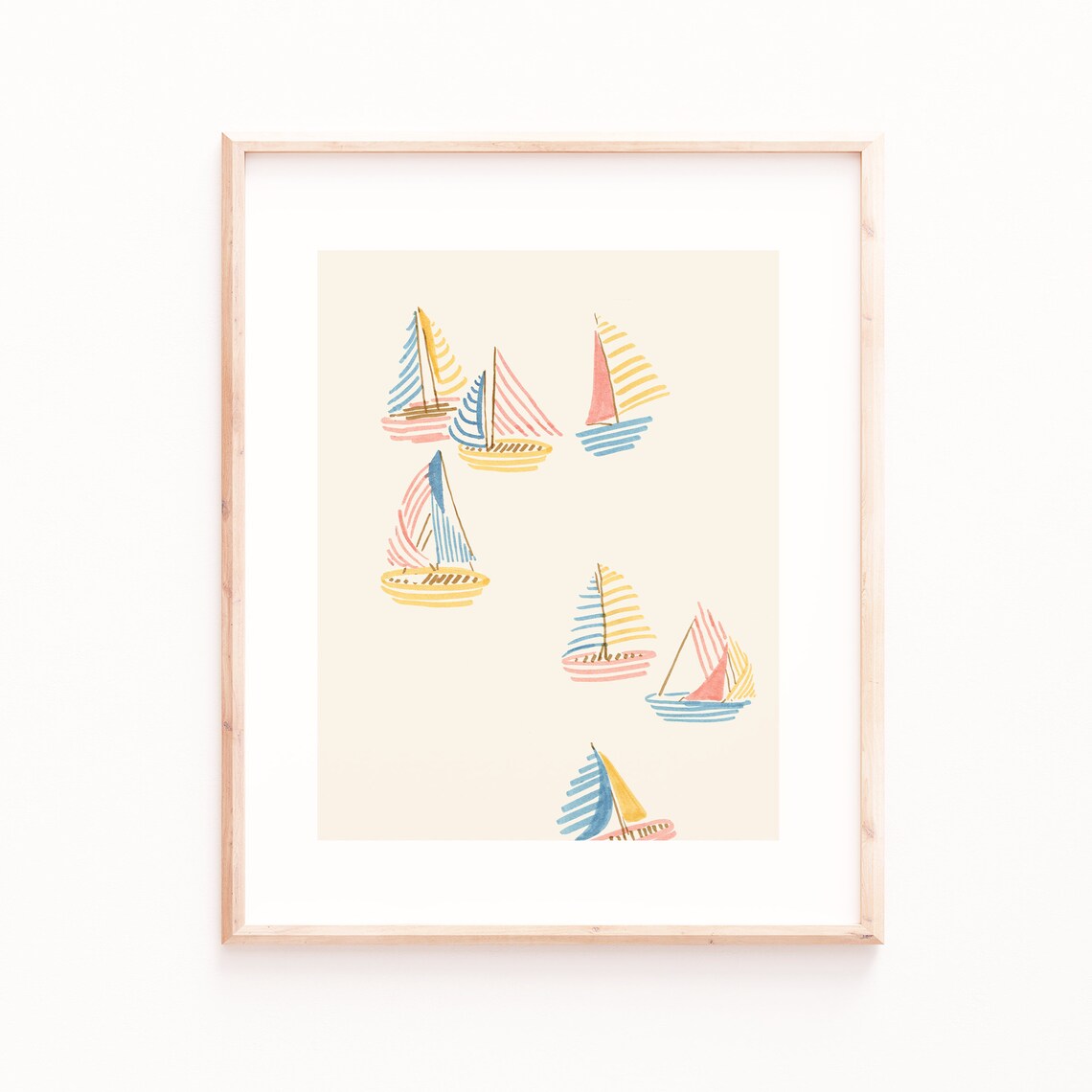 Striped Sailboats Art Print, Neutral Nautical Decor