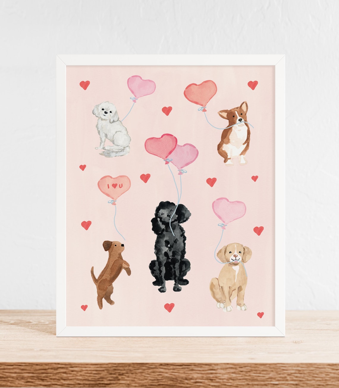 Valentine's Day Dogs Art Print, Cute Animal Painting - Image 4