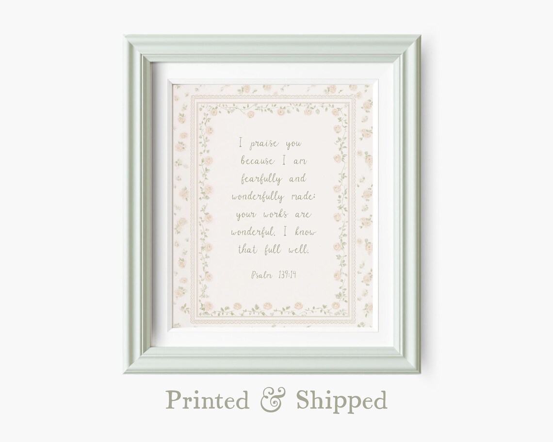 Psalm 139:14 Bible Verse Floral Vintage Art Print