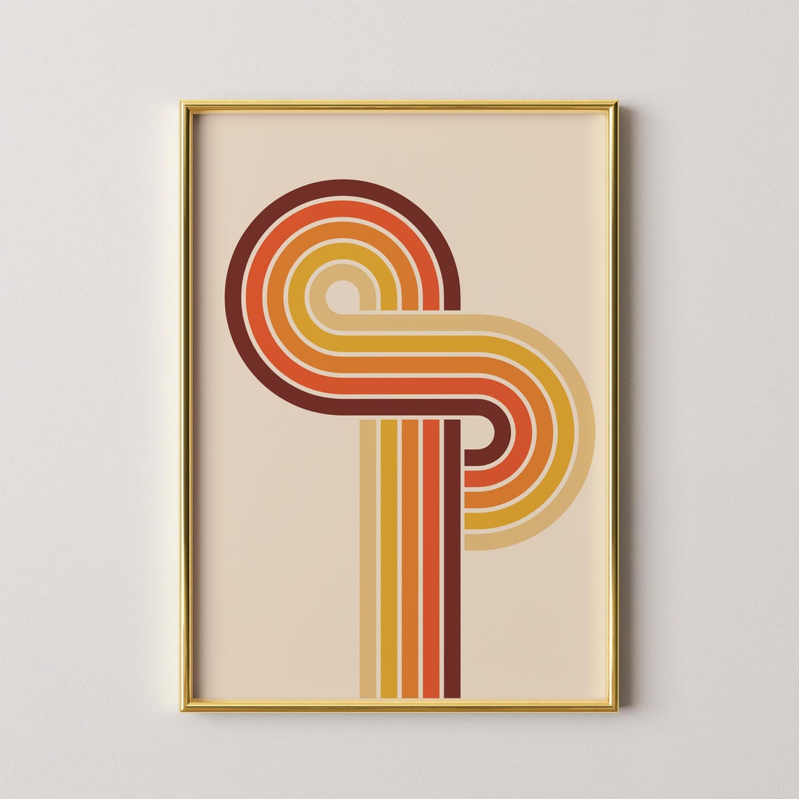 70s Retro Rainbow Stripes Geometric Interlocking Line Art Poster