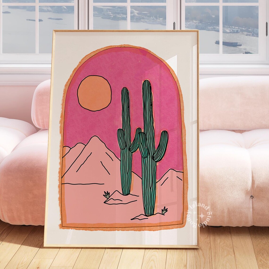 Pink Cactus Vintage Saguaro Desert Sunset Art Print