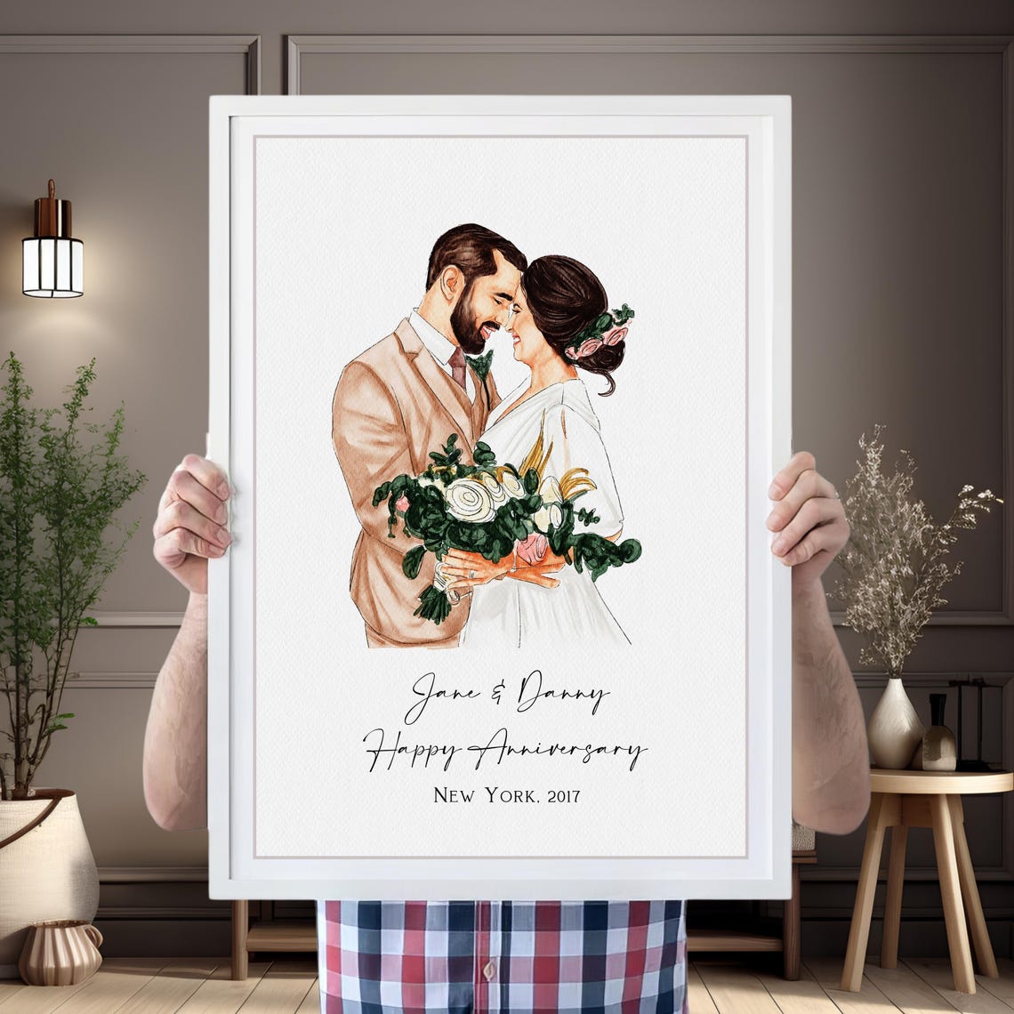 Watercolor Couple Portrait From Photo Gift Wedding Anniversary Gift Wife Husband Hand Painted Family Portrait Wedding Photo Painting