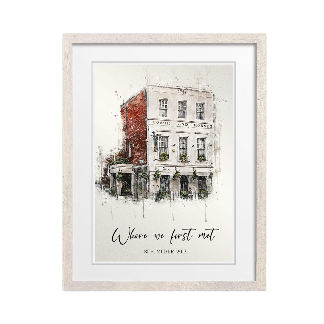 Custom Watercolor Coach and Horses Pub Where We First Met Poster