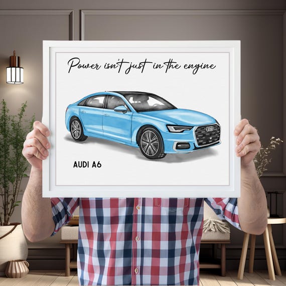 Light Blue Audi A6 Sedan Watercolor Style Custom Car Portrait Poster