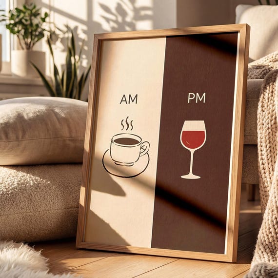 Am Pm Coffee Wine Minimalist Art Print