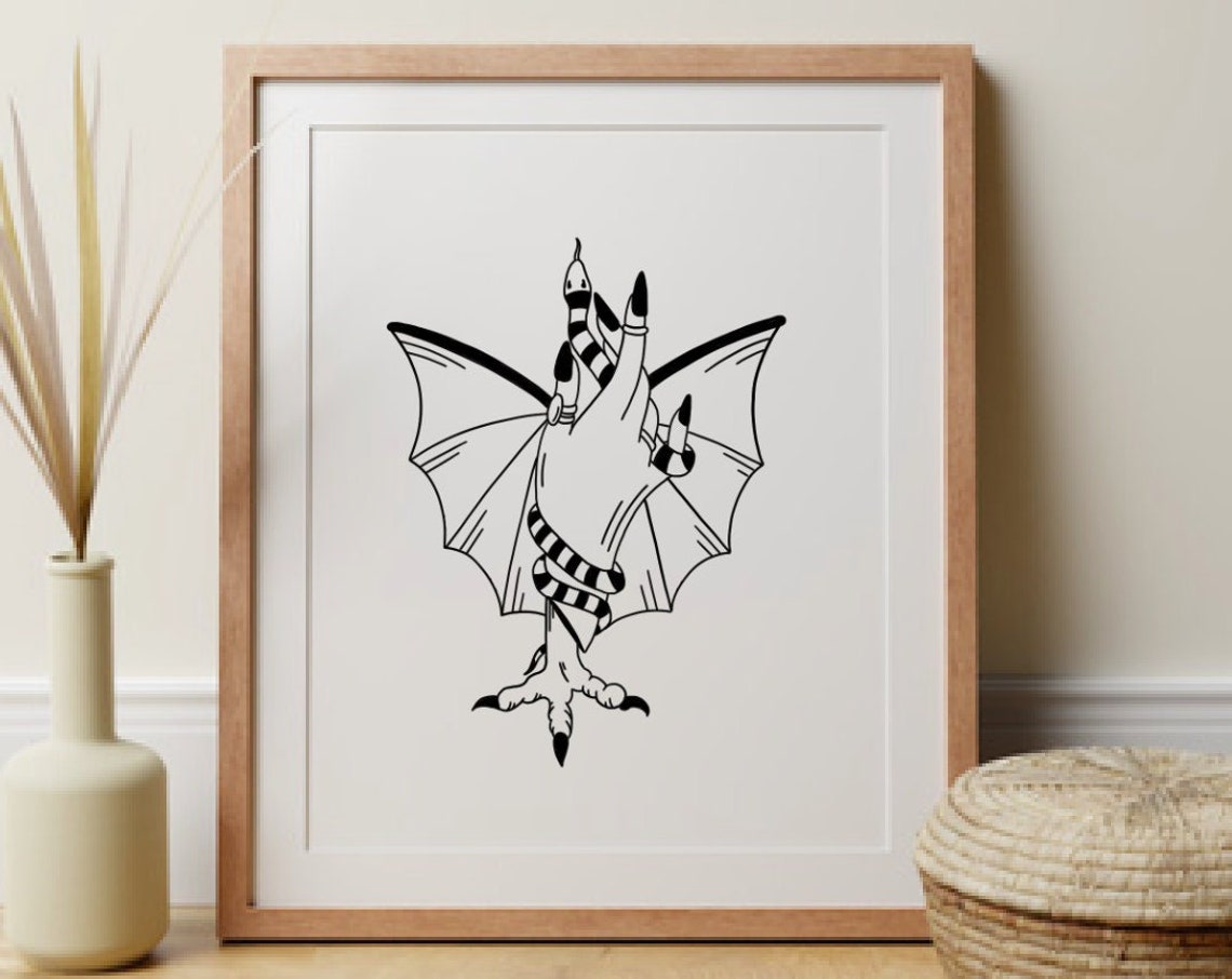 Ready To Fly Bat Wing Hand Snake Claw Gothic Tattoo Art Poster