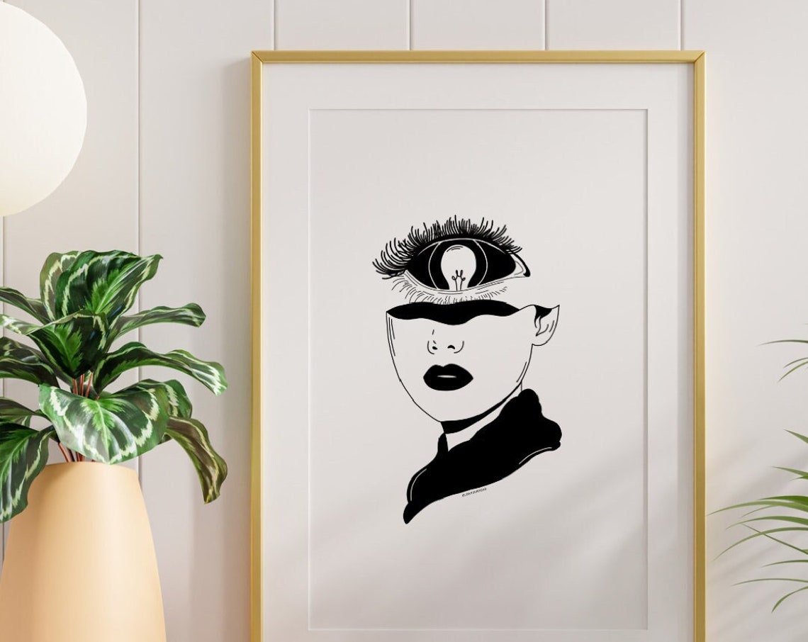 One Eye Surreal Giant Eye Woman Face Weird Bold Line Art Poster